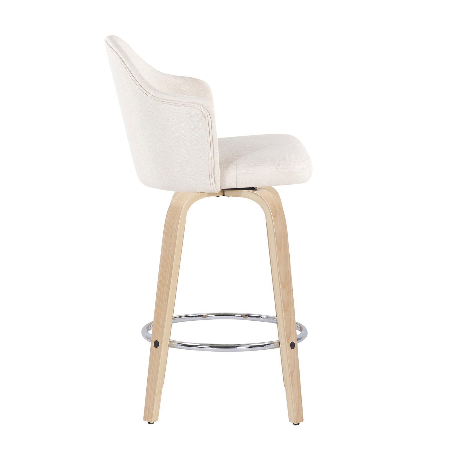 Ahoy - Mid-Century Modern Fixed Height Counter Stool With Natural Legs / Round Chrome Footrest (Set of 2) - Cream
