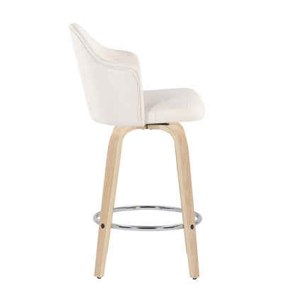 Ahoy - Mid-Century Modern Fixed Height Counter Stool With Natural Legs / Round Chrome Footrest (Set of 2) - Cream