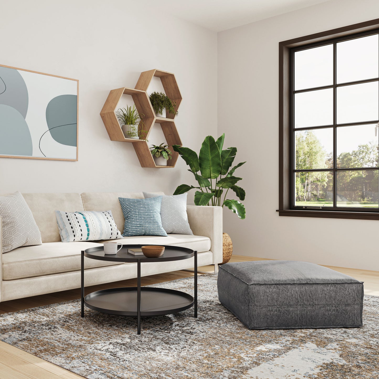 Brody - Large Square Coffee Table Pouf - Distressed Black