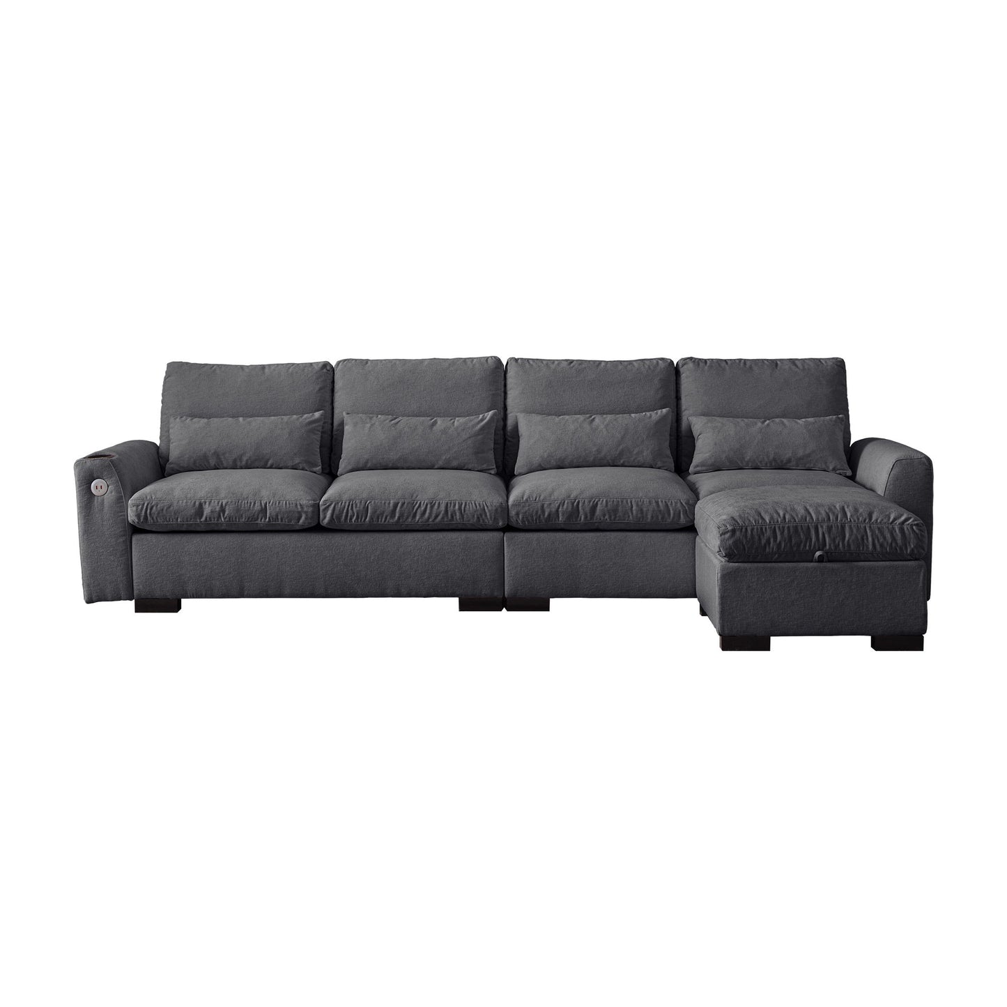 Modern Modular L Shaped Chenille Sofa Couch Reversible Ottoman With Storage Removable And Washable Cushions Sofa With USB Ports & Cup Holder For Living Room - Dark Gray