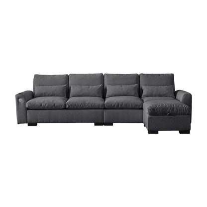 Modern Modular L Shaped Chenille Sofa Couch Reversible Ottoman With Storage Removable And Washable Cushions Sofa With USB Ports & Cup Holder For Living Room - Dark Gray