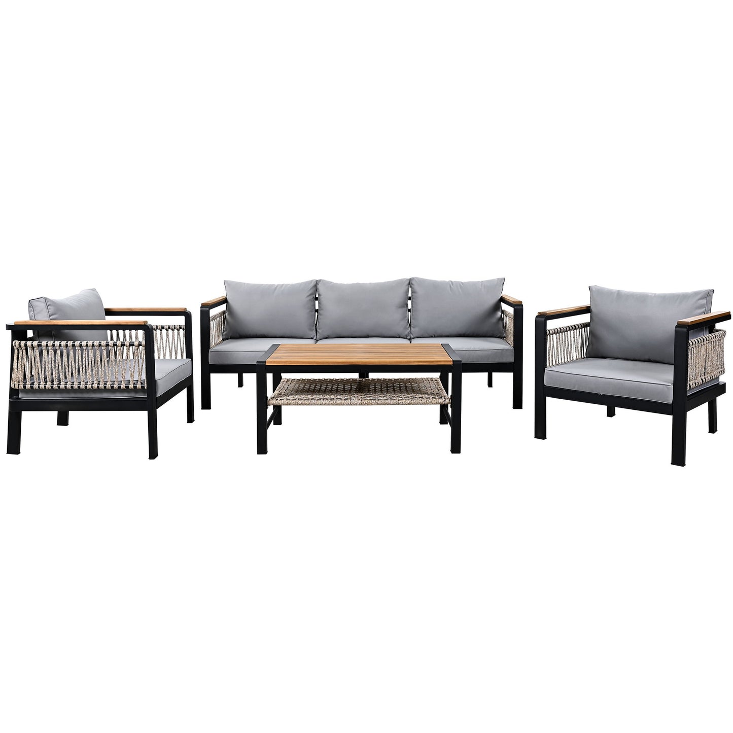 4 Pieces Outdoor Sectional Sofa Set 5 Person Patio Seating Group Outdoor Conversation Set With Cushions And A Coffee Table For Patios, Gardens, Or Balcony - Gray