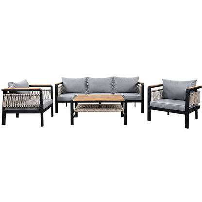 4 Pieces Outdoor Sectional Sofa Set 5 Person Patio Seating Group Outdoor Conversation Set With Cushions And A Coffee Table For Patios, Gardens, Or Balcony - Gray