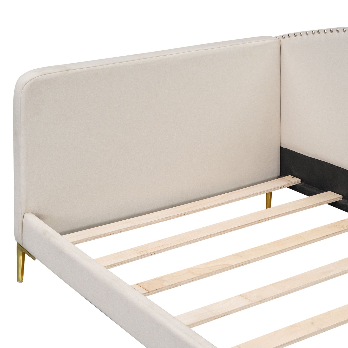Twin Size Upholstered Daybed With Headboard And Armrest - Beige
