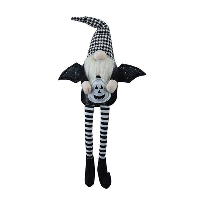 Sitting Gnome With Wings & Plaid Hat, For Halloween Decor (Set of 2) - Black White