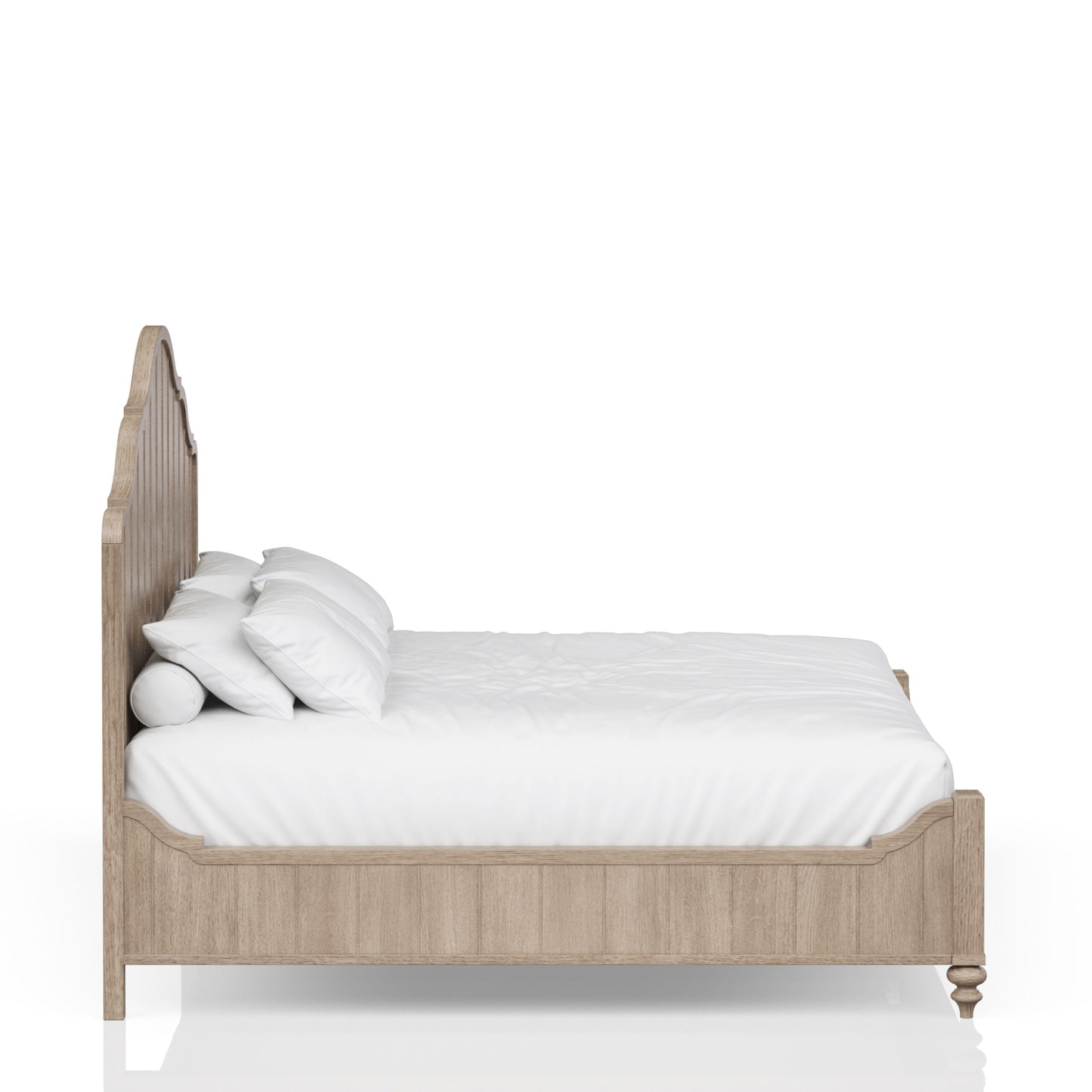 King Panel Bedroom Set With 3 Drawer Nightstand, Casual Dresser, Cane Mirror, 3 Drawer Cane Front Chest And Bench - Sand