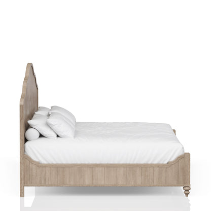 King Panel Bedroom Set With 3 Drawer Nightstand, Casual Dresser, Cane Mirror, 3 Drawer Cane Front Chest And Bench - Sand