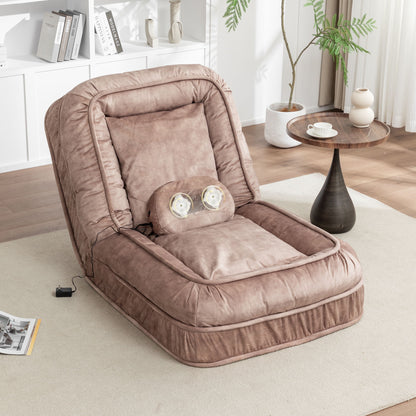 Upholstered Human Dog Bed And Pets - Bean Bag Floor Sofa With Massage Pillow, 5 Adjustable Positions & 2 Soft Pillows, Velvet With Foam And Iron Plastic Frame - Brown