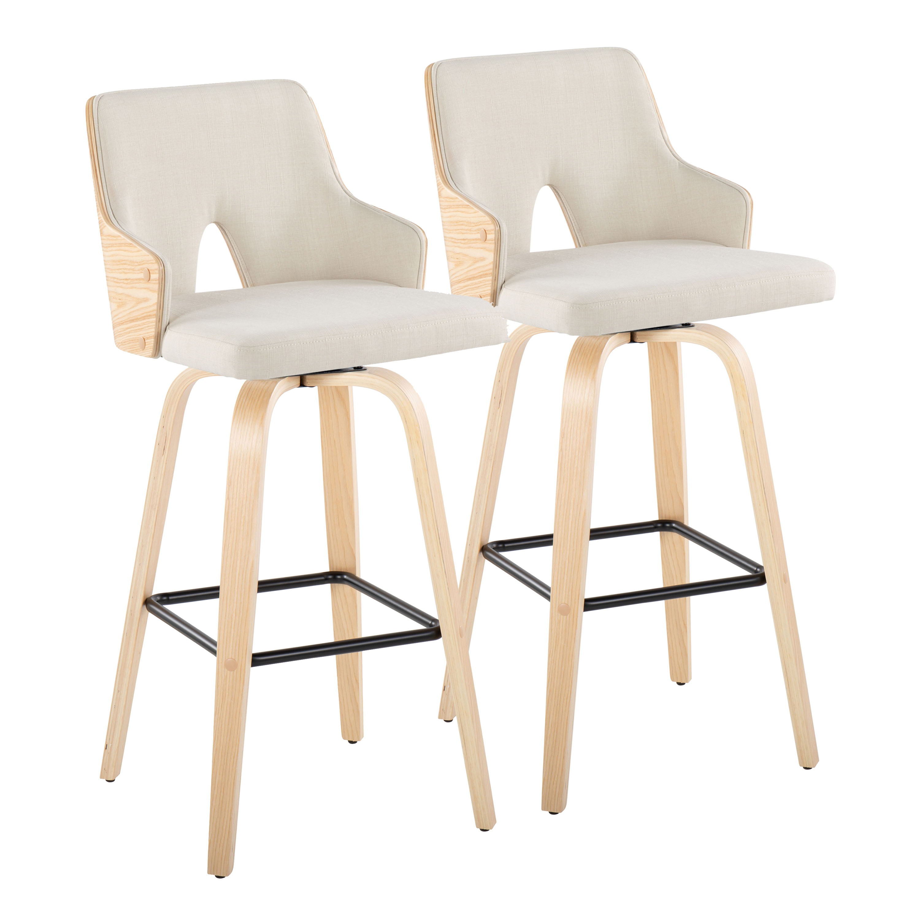 Stella - Contemporary Fixed Height Barstool With Swivel Square Footrest (Set of 2) - Natural / Cream