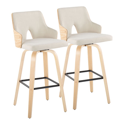 Stella - Contemporary Fixed Height Barstool With Swivel Square Footrest (Set of 2) - Natural / Cream