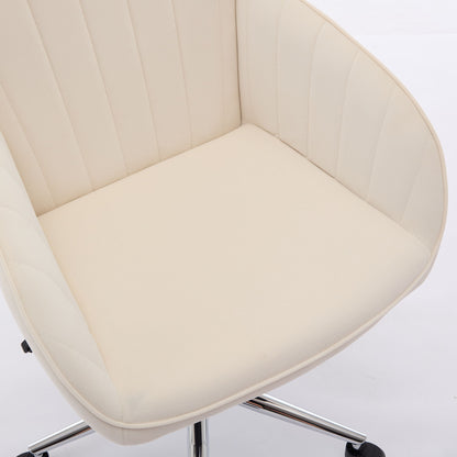 Adjustable Office Chair, Ergonomic Swivel Chair, Velvet Backrest Seat, Comfortable For Long Sitting - Beige