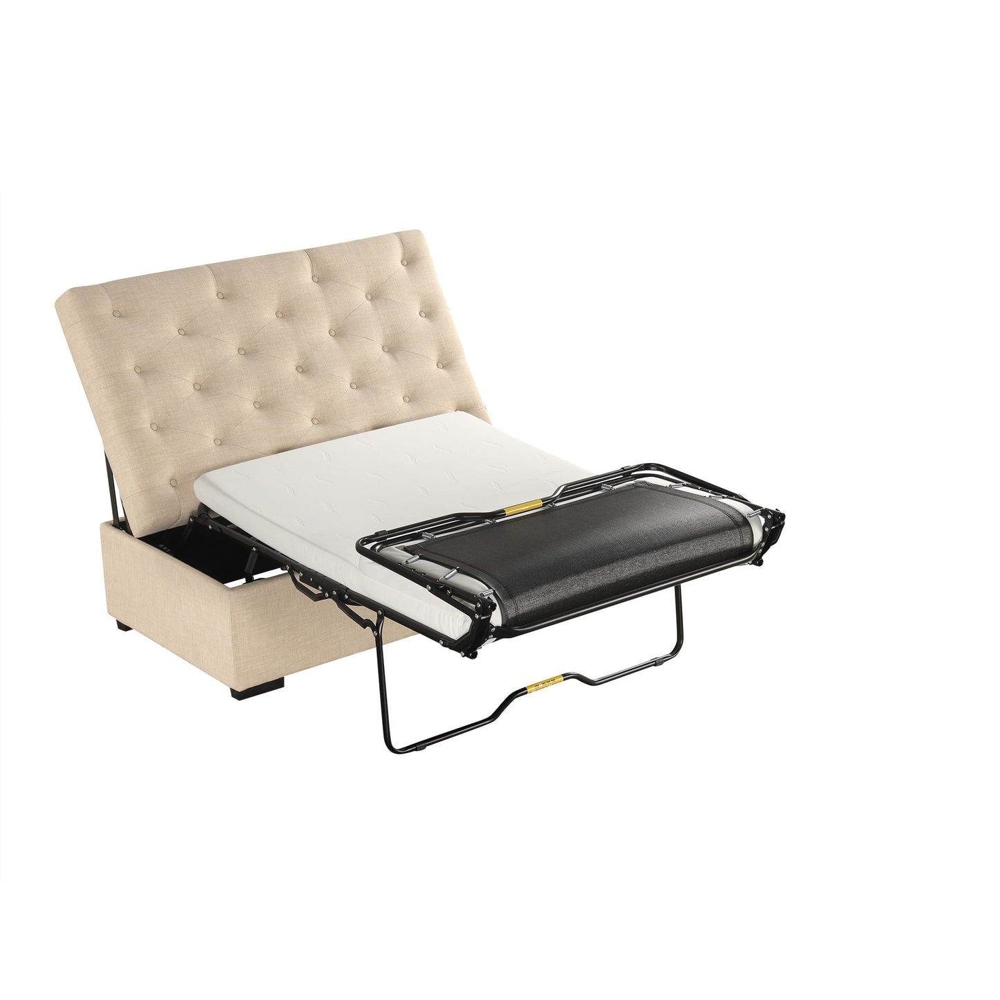 Convertible Folding Sofa Bed Ottoman With Memory Mattress And Tufted Design - Beige