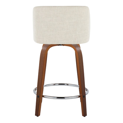 Toriano - Mid-Century Modern Fixed Height Counter Stool Swivel With Round Footrest (Set of 2) - Walnut / Cream