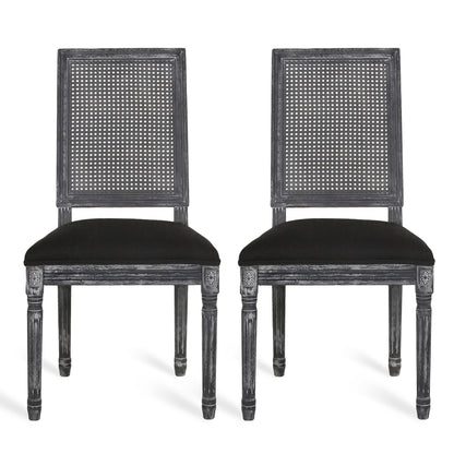 French Country Inspired Dining Chair Set With Cane Backrest - Distressed Light Brown