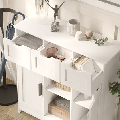 Storage Cabinets, Wooden Floor Cabinet, With Drawers And Shelves Storage Cabinets, Accent Cabinet For Living Room, Bedroom, Bathroom Furniture Home Decor - White