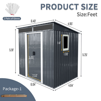 6Ft X 5Ft Outdoor Metal Storage Shed With Window And Transparent Plate For Garden, Lawn - Black / White
