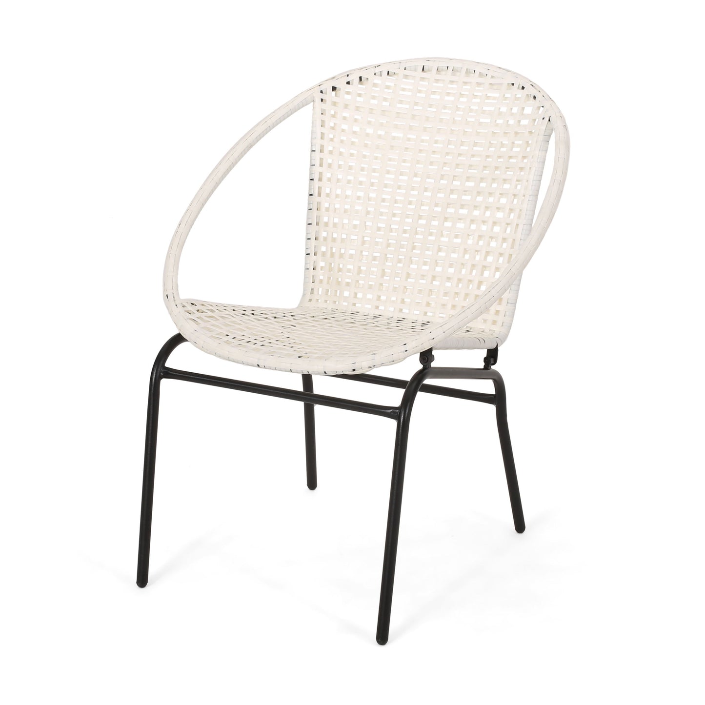 Outdoor Faux Rattan Wicker Chair With Iron Frame (Set of 2) - White / Black