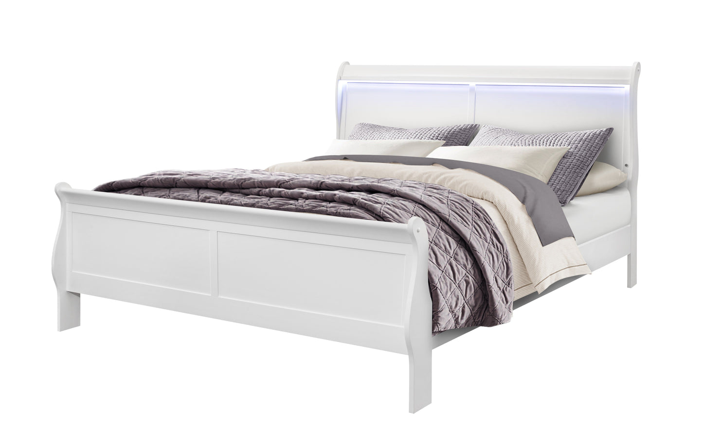 Charlston - King Bed With LED - White