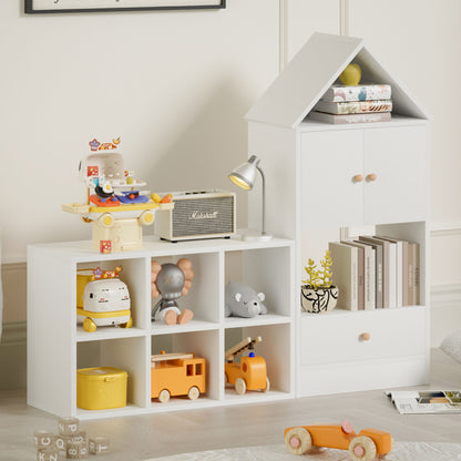 Versatile Kids Bookshelf With House-Shaped Design Multifunctional Storage, Durable - White