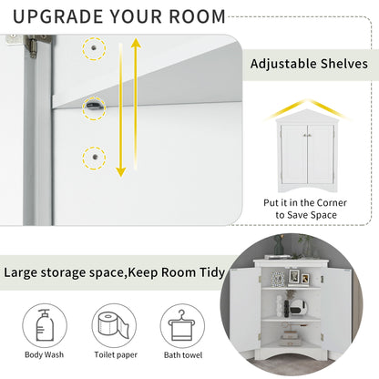 Triangle Bathroom Storage Cabinet With Adjustable Shelves, Freestanding Floor Cabinet For Home Kitchen - White