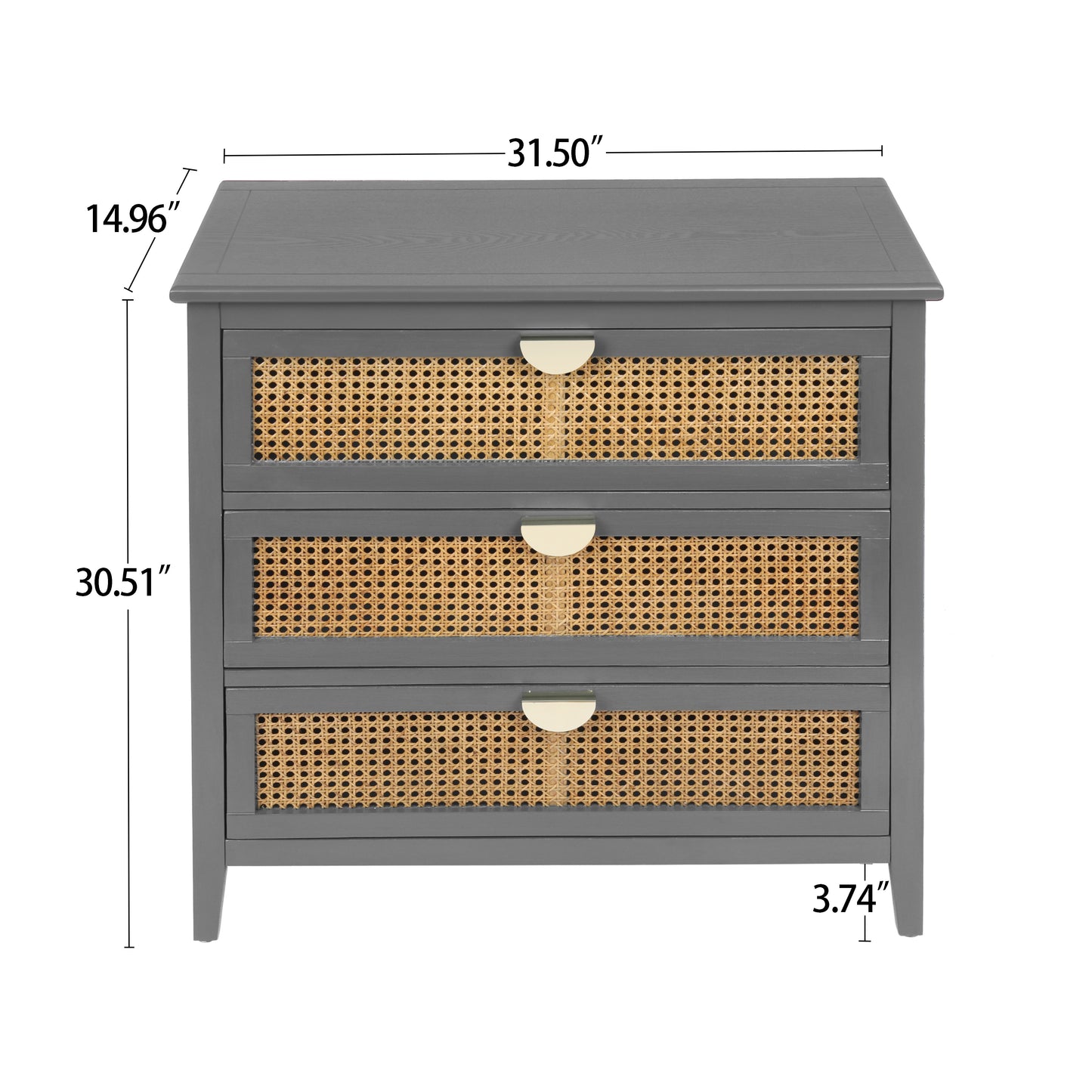 3 Drawer Cabinet Natural Rattan Suitable For Bedroom - Gray