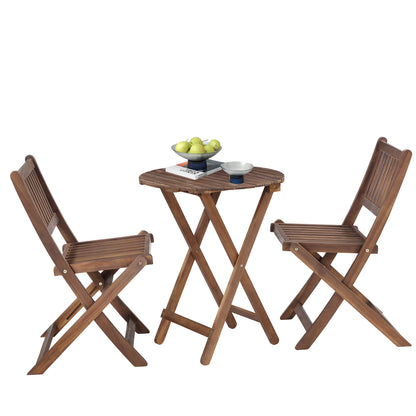 3 Piece Acacia Bistro Set, Folding Patio Furniture For Garden Backyard Balcony Porch With 1 Coffee Table And 2 Foldable Chairs - Natural Stained