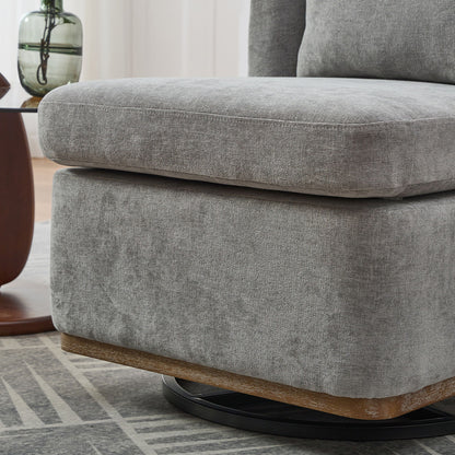 Modern Cushioned Armless Metal Base 360 Degree Swivel Chair With Pillow, Suitable For Living Room, Family Room, Bedroom, Lounge Area, Office - Gray