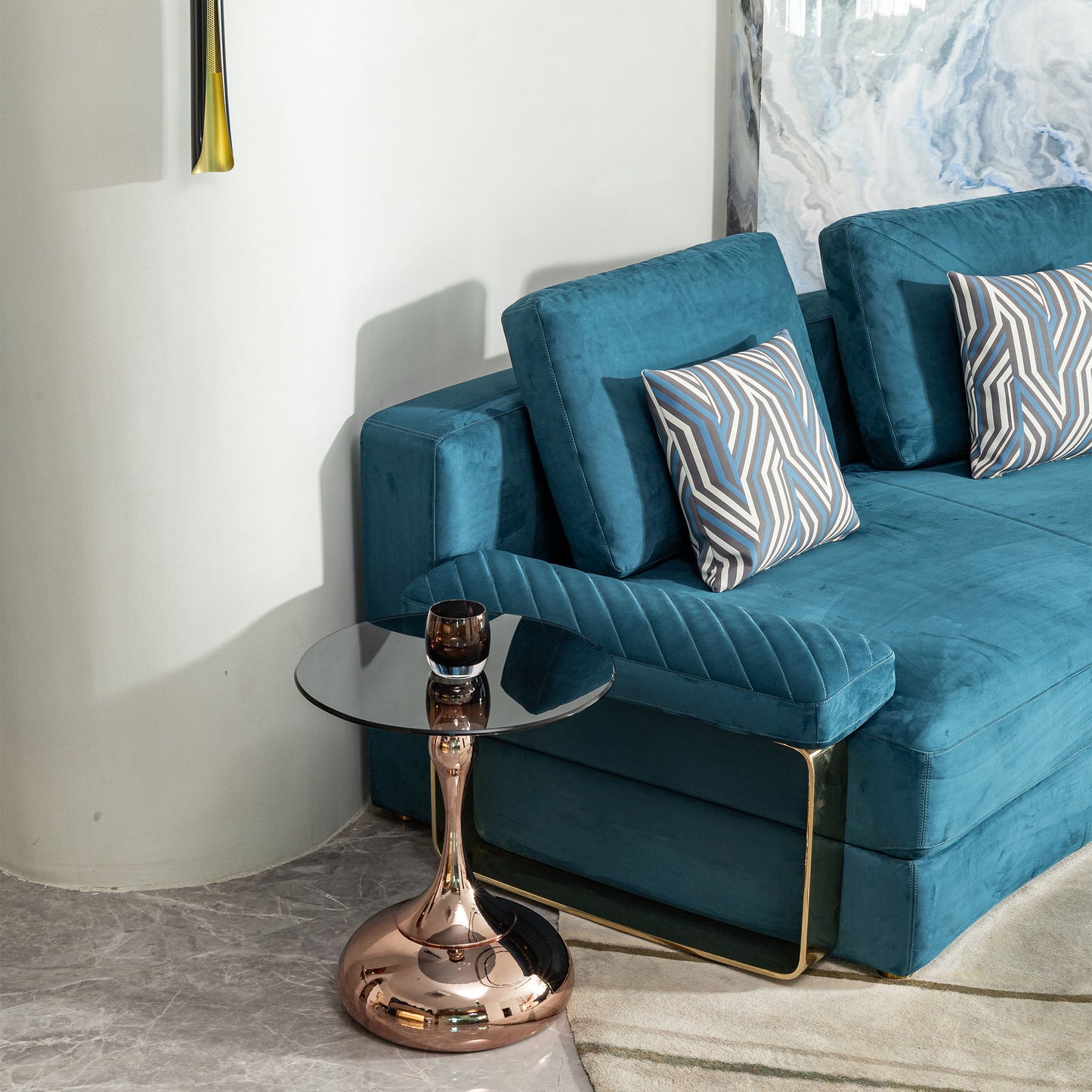 Modern Minimalist Coffee Table Carbon Steel Legs Tempered Glass Top - Rose Gold