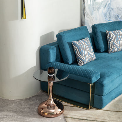 Modern Minimalist Coffee Table Carbon Steel Legs Tempered Glass Top - Rose Gold