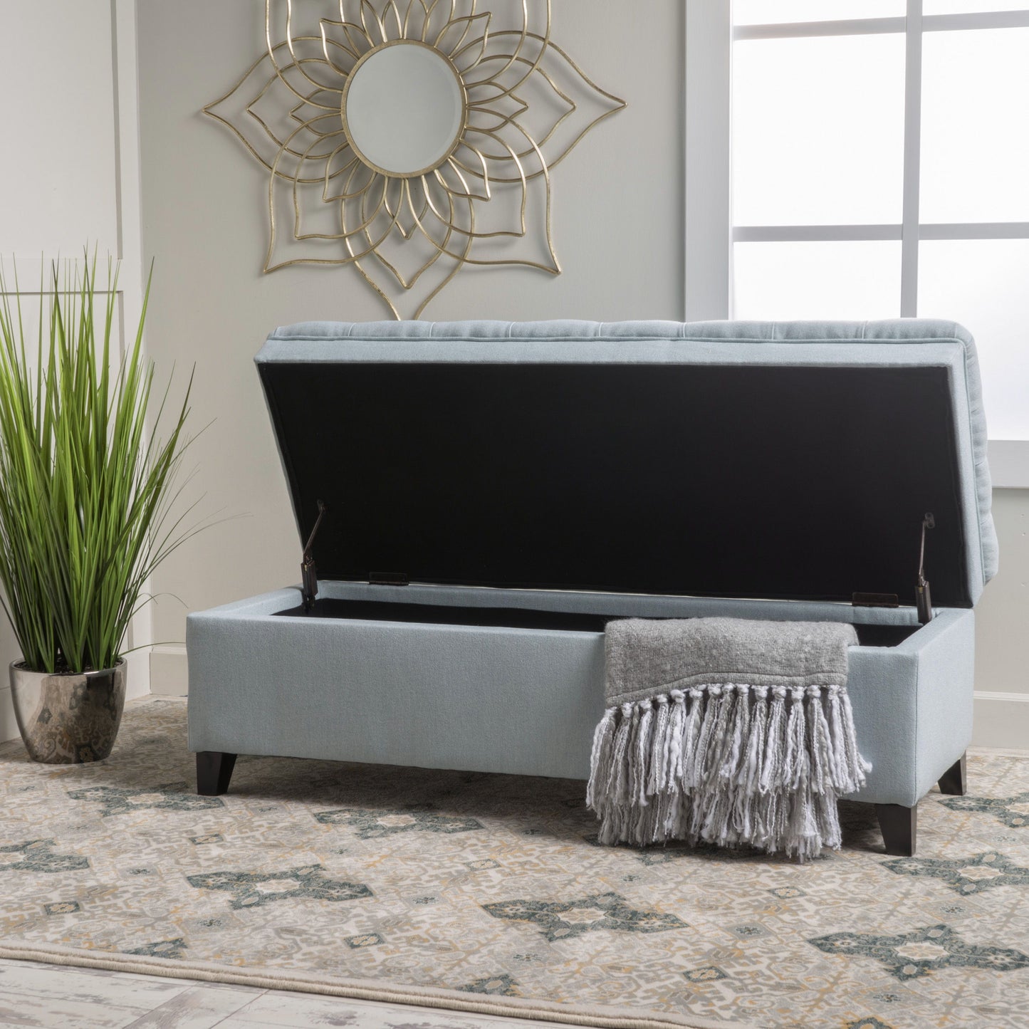 Juliana - Storage Ottoman With Fabric Upholstery - Light Blue