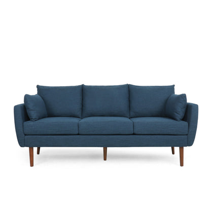 Diaphanous - Upholstered 3 Seater Sofa With 2 Accent Pillows And Wood Legs - Navy Blue