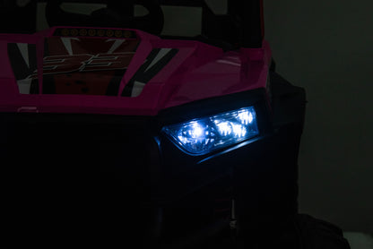 12V7A*1 30W*4 Four-Wheel Drive Leather Seat One Button Start, Forward And Backward, High And Low Speed, Music, Front Light, Power Display, Two Doors Can Open, 2.4G R / C, Seat Belt Four Wheel Absorber - Pink