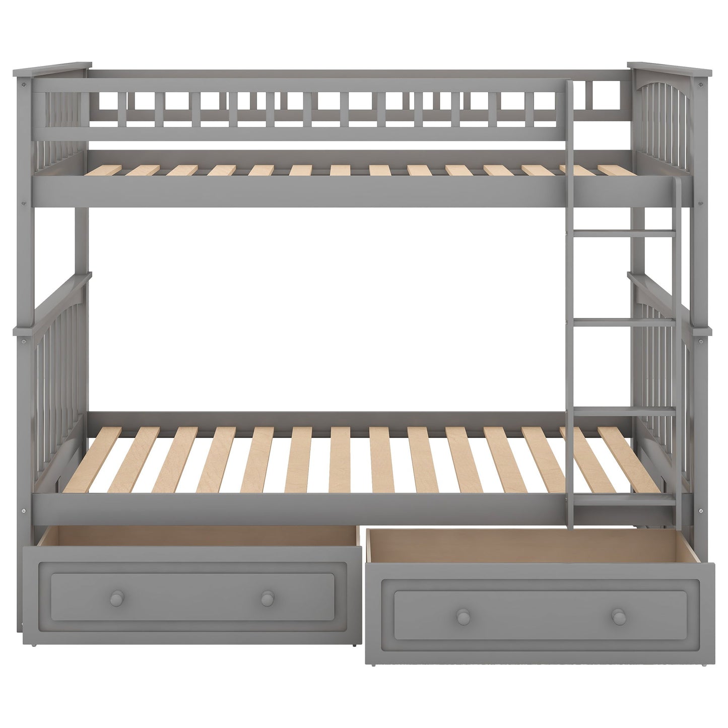 Twin Over Twin Bunk Bed With Drawers, Convertible Beds - Gray