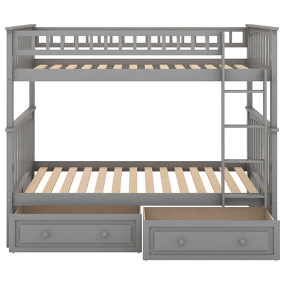 Twin Over Twin Bunk Bed With Drawers, Convertible Beds - Gray