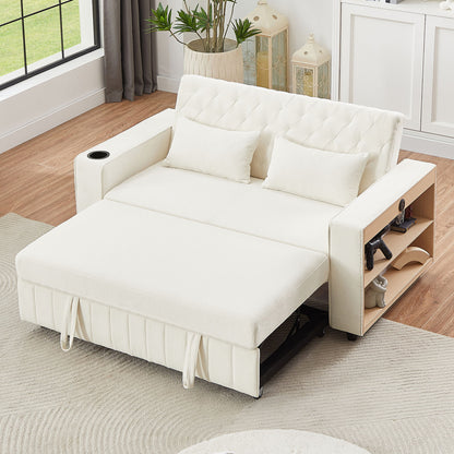 Pull Out Sofa Bed Convertible Couch Loveseat Sofa Modern Sleeper Sofa With Adjustable Backrest For Living Room - Beige