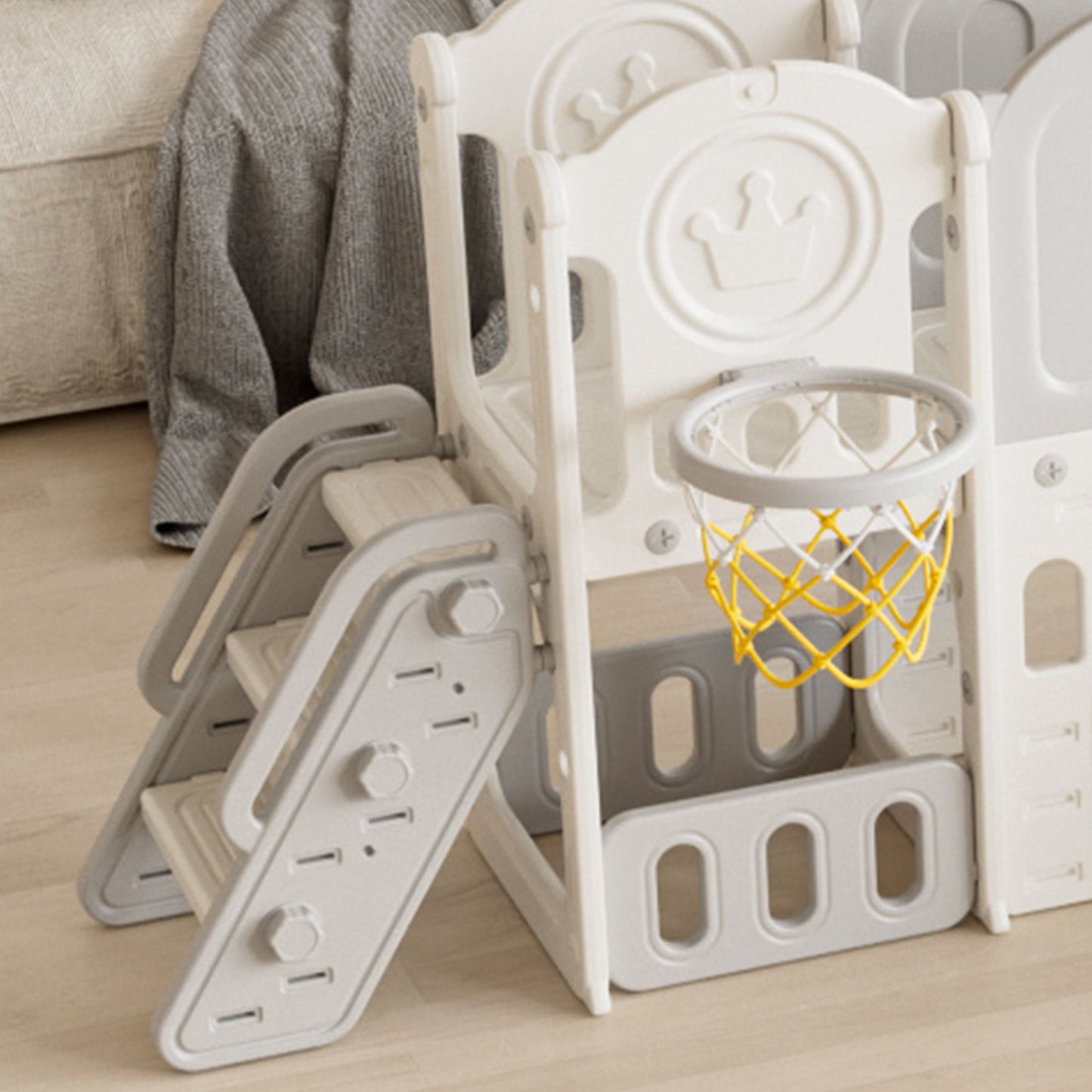 Versatile Toddler Slide With 11 - 1 Activity Center - Gray / Ivory