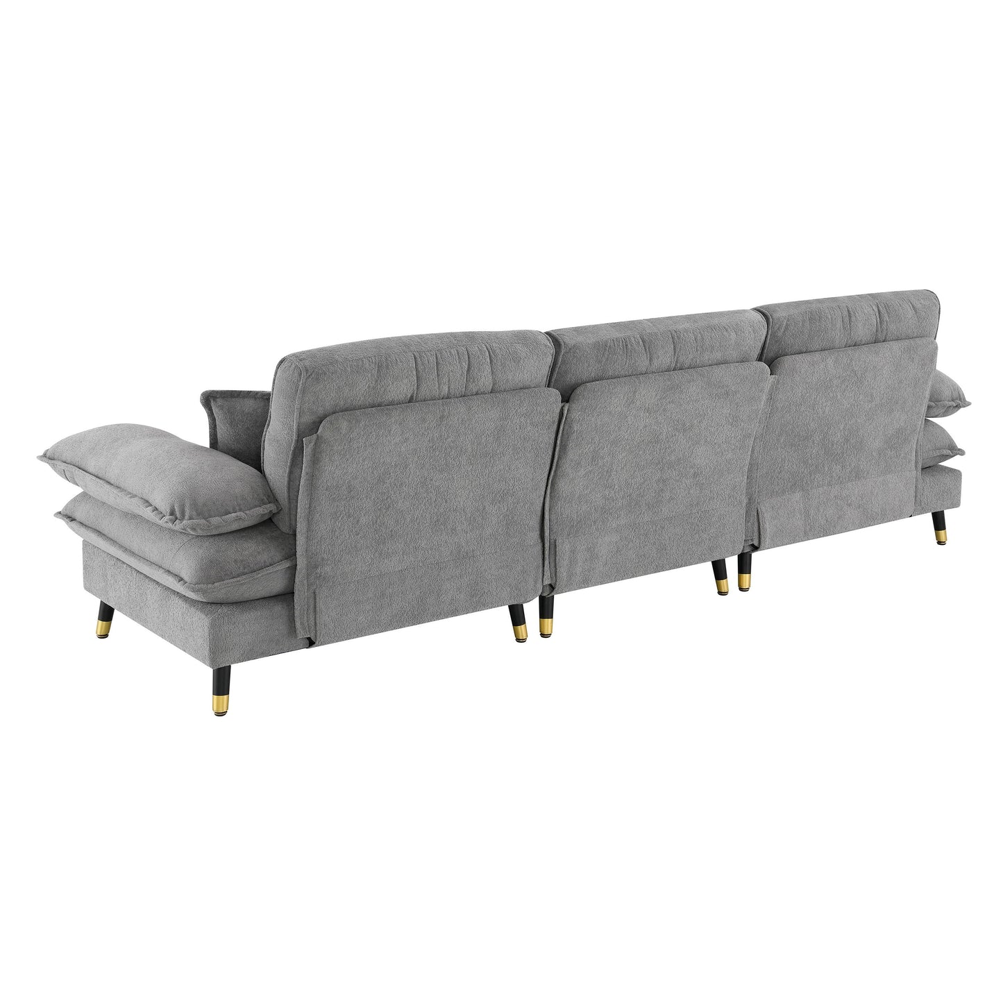 L Shaped Convertible Sectional Sofa 4 Seat Tufted Couch Set With Two Tone Adjust Legs Cloud Movable Ottoman - Gray