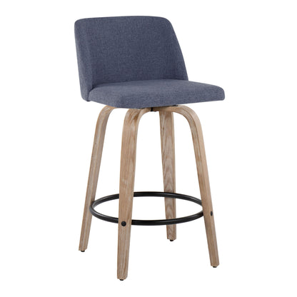 Toriano - Contemporary Fixed Height Counter Stool With Swivel With Round Footrest (Set of 2) - Blue / Whitewashed