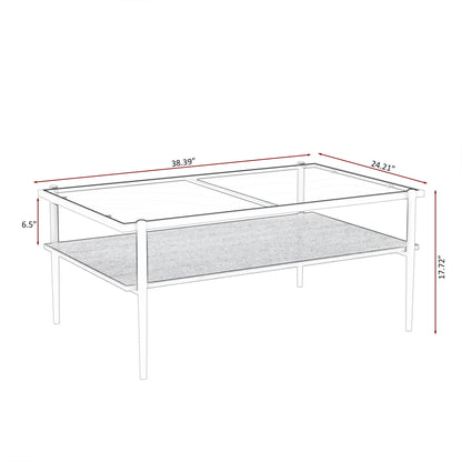 Rectangle Coffee Table With Tempered Glass Top And White Legs, Modern Table For Living Room - Gray