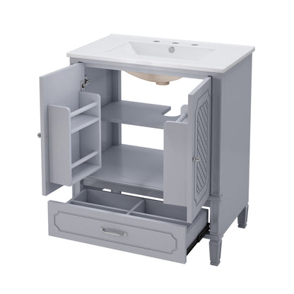 Vintage Style 30" Bathroom Vanity With Sink, Multi Functional Storage, Soft Closing Door - Gray