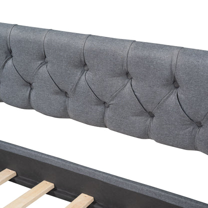 Twin Size Upholstered Daybed With Two Drawers, Slat Support - Gray