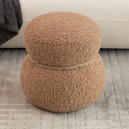 Snowman Stool With Lamb Wool Cushion And Solid Wood Frame - Light Camel