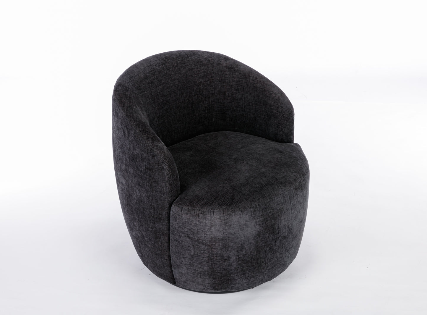 Chenille Fabric Swivel Accent Armchair Barrel Chair With Black Powder Coating Metal Ring - Black