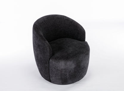 Chenille Fabric Swivel Accent Armchair Barrel Chair With Black Powder Coating Metal Ring - Black