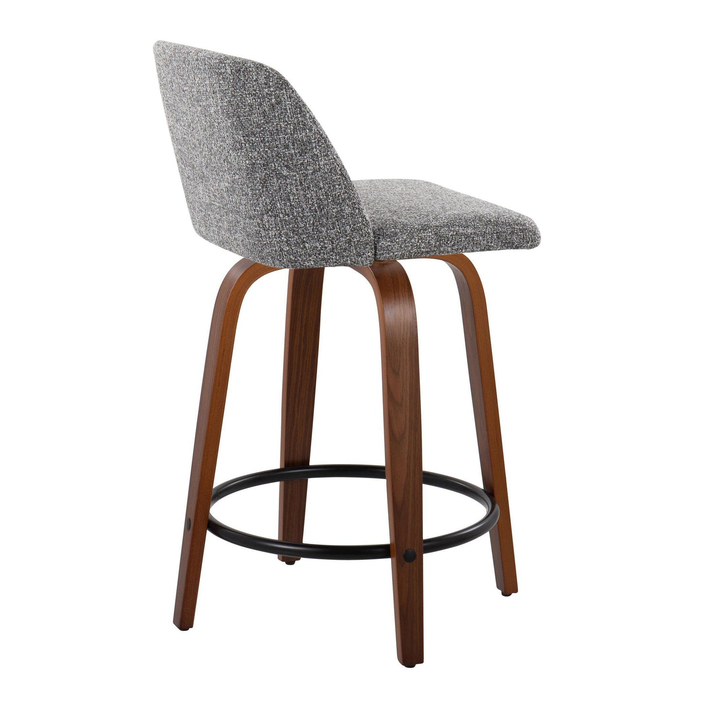 Toriano - Mid-Century Modern Fixed Height Counter Stool With Swivel And Round Footrest (Set of 2) - Walnut / Gray