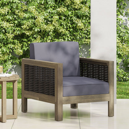 Outdoor Club Chair With Wicker Accents And Water Resistant Cushions - Gray