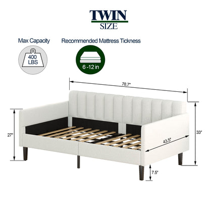 Elena - Twin Boucle Upholstered Daybed, Ribbed Tufted Backrest - Ivory