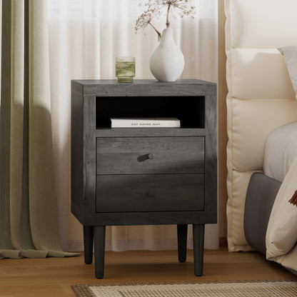 Nystrom - Mid Century Modern 2 Drawer Nightstand - Gray