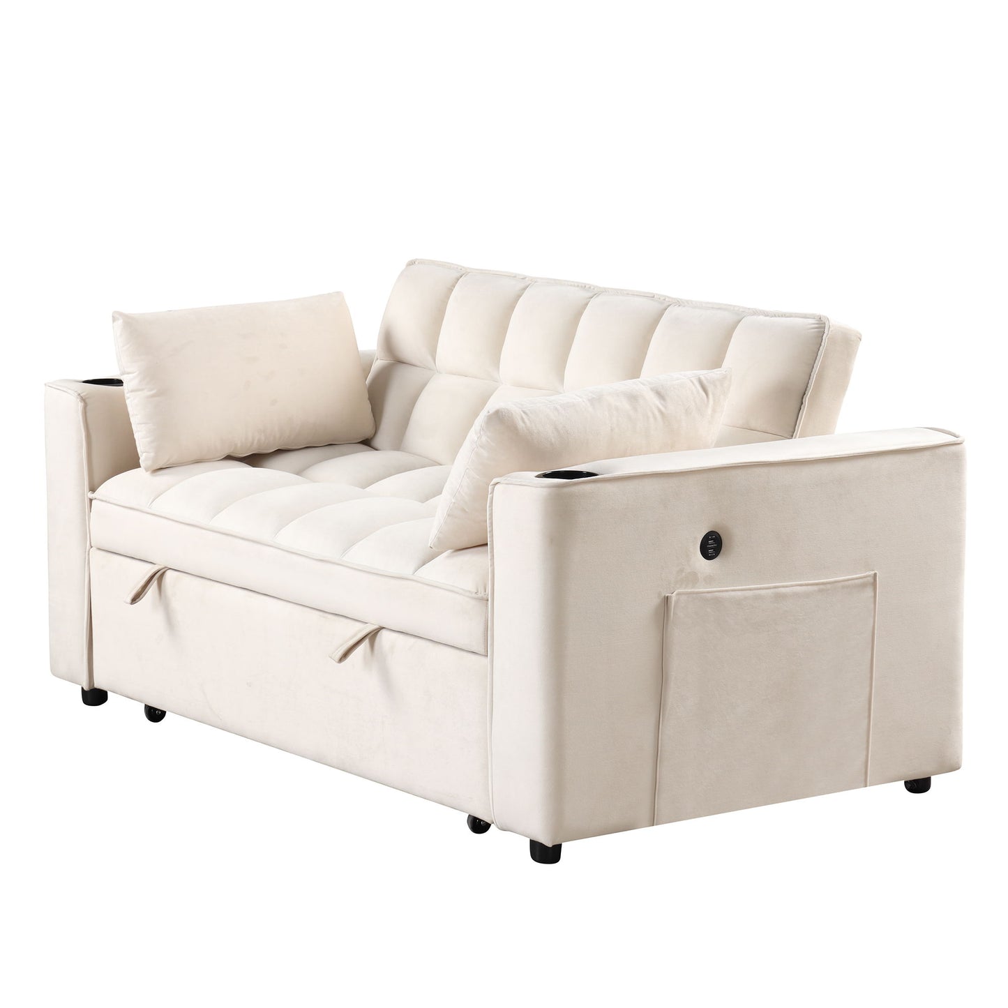 Multi Functional Sofa Bed With Cup Holder And USB Port For Living Room Or Apartments - Milk White