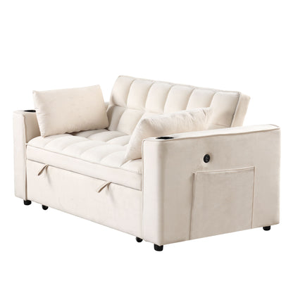 Multi Functional Sofa Bed With Cup Holder And USB Port For Living Room Or Apartments - Milk White